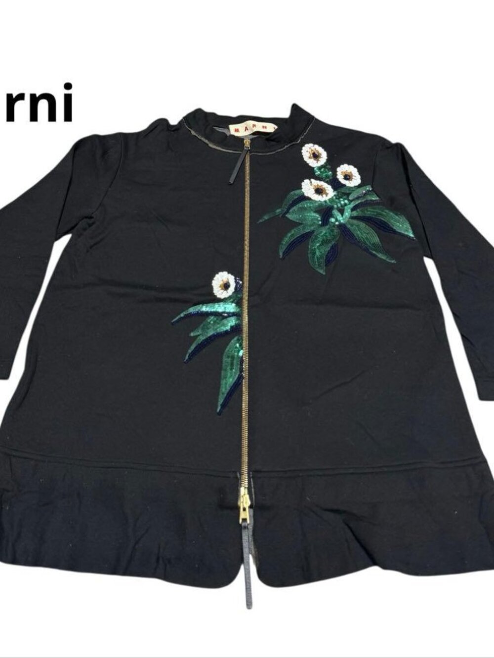 Marni Black Zip Jacket Floral Sequin Embellished Size 40 Designer Statement Coat - Picture 6 of 6